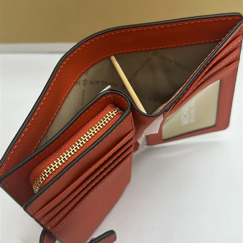 Michael Medium Crossgrain Leather Bifold Wallet Red Clay  NWT